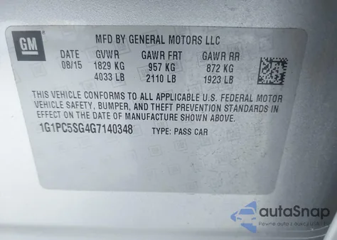 2016 Chevrolet Cruze Limited Ls Auto z USA, uszkodzony, nr VIN 1G1PC5SG4G7140348